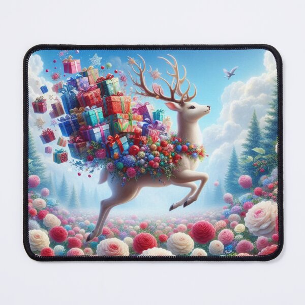 Item preview, Magical Flying Deer with Gifts – Fantasy Floral Dream Illustration designed and sold by Dogandesighn.