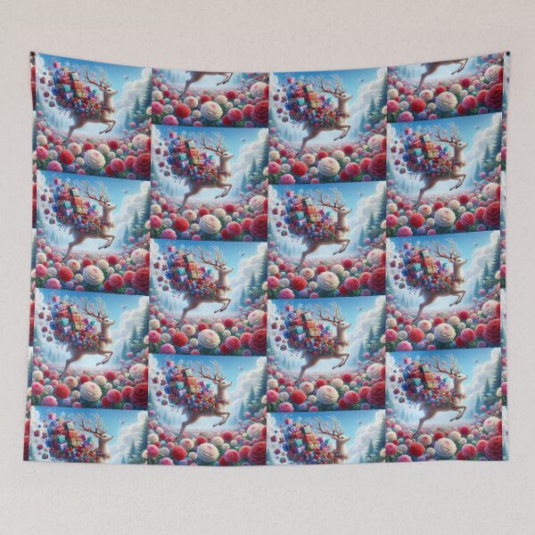 Item preview, Magical Flying Deer with Gifts – Fantasy Floral Dream Illustration designed and sold by Dogandesighn.
