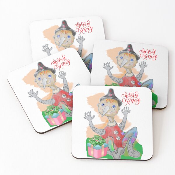 Item preview, Merry Christmas Playing Wood PINOCCHIO with Gift (Original Drawing by ACCI) designed and sold by VanyssaGraphics.
