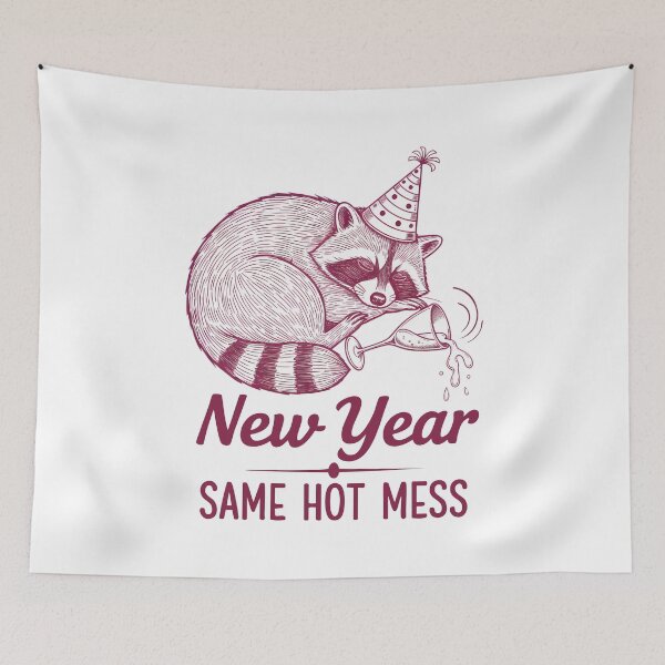 Item preview, New Year Same Hot Mess Raccoon Party Vibes designed and sold by LuminOrb.