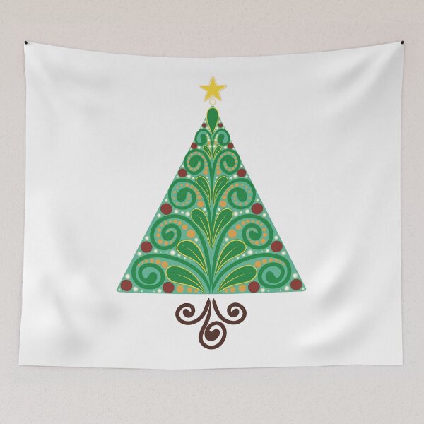 Item preview, Decorative Green Christmas Tree with Folk-Inspired Ornament Patterns designed and sold by Elizarfa.