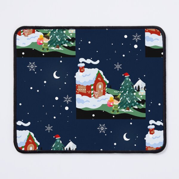 Item preview, Cute Christmas Night Illustration with Snow, Santa House & Gift Elf designed and sold by ROHITJIDEGINER.