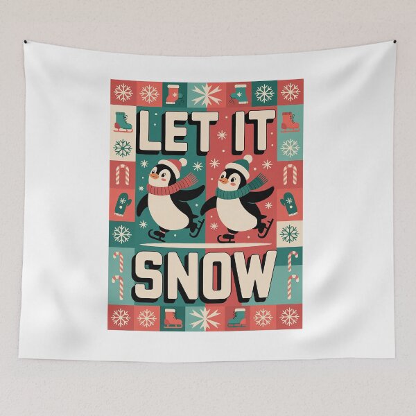 Item preview, Retro Let It Snow Skating Penguins Christmas designed and sold by RedCircleArt.