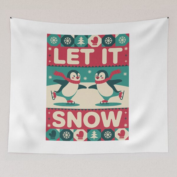 Item preview, Retro Let It Snow Skating Penguins Christmas designed and sold by RedCircleArt.
