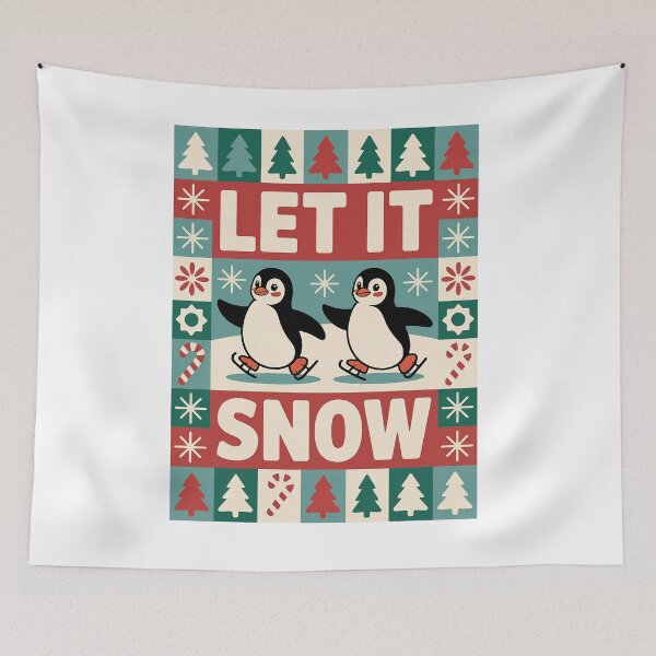 Item preview, Retro Let It Snow Skating Penguins Christmas designed and sold by RedCircleArt.