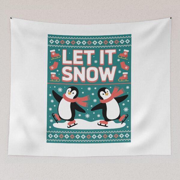 Item preview, Retro Let It Snow Skating Penguins Christmas designed and sold by RedCircleArt.