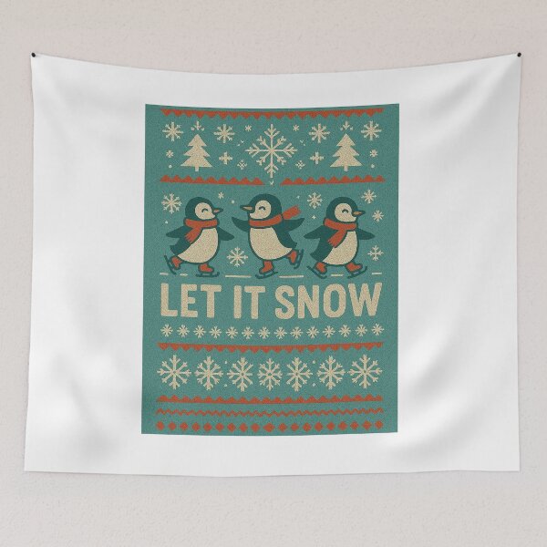 Item preview, Retro Let It Snow Skating Penguins Christmas designed and sold by RedCircleArt.