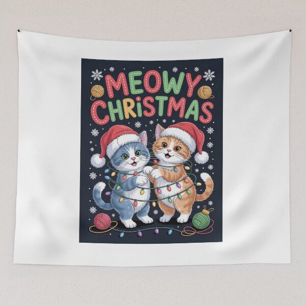 Item preview, Funny Meowy Christmas Kittens Tangled In Lights designed and sold by RedCircleArt.