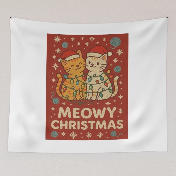 Item preview, Funny Meowy Christmas Kittens Tangled In Lights designed and sold by RedCircleArt.