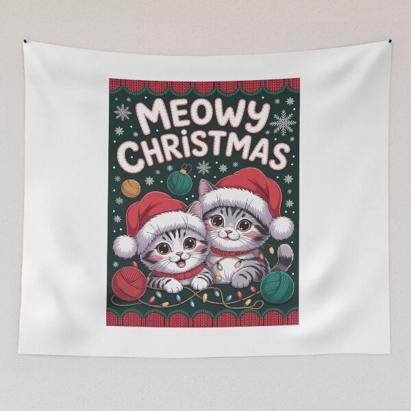 Item preview, Funny Meowy Christmas Kittens Tangled In Lights designed and sold by RedCircleArt.