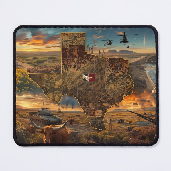 Item preview, Texas Strong: Military Pride Map with Longhorns, Oil Rigs, and Helicopters designed and sold by TitanRN.