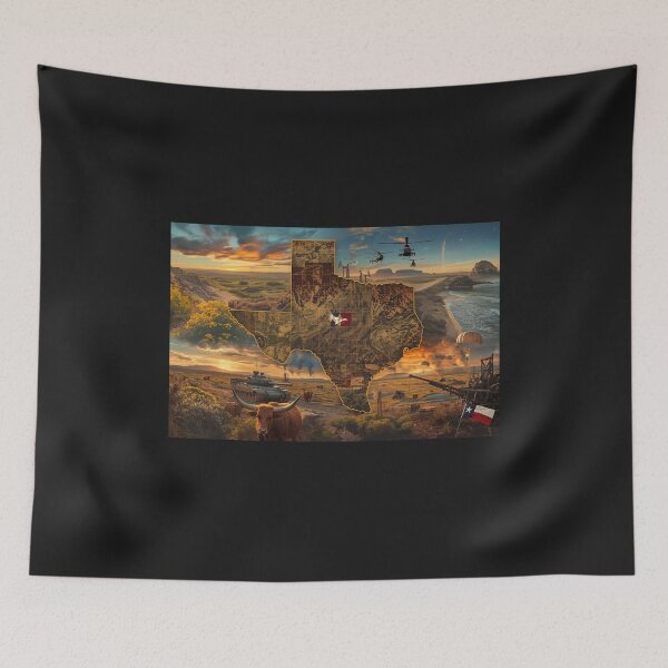 Item preview, Texas Strong: Military Pride Map with Longhorns, Oil Rigs, and Helicopters designed and sold by TitanRN.