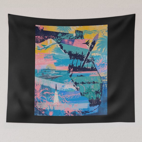 Item preview, Florida Pop Art Map - Military Collage with Palm Trees, Rockets, Aircraft Carrier & Sunset designed and sold by TitanRN.