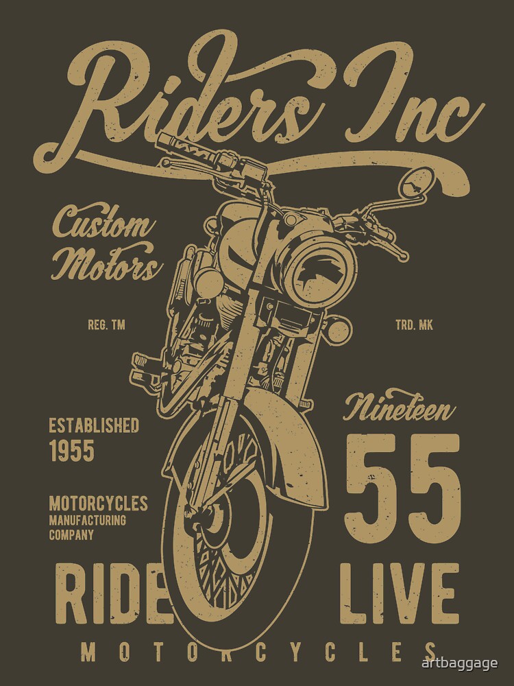 Riders Inc Custom Motors Motorcycle Vintage T-shirt by artbaggage