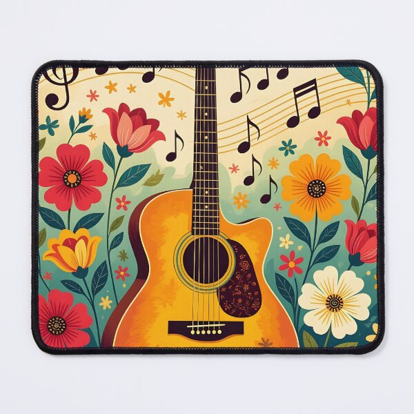 Item preview, A beautifully expressive painting of an acoustic guitar with vibrant blooming flowers and swirling musical notes designed and sold by Ponted.
