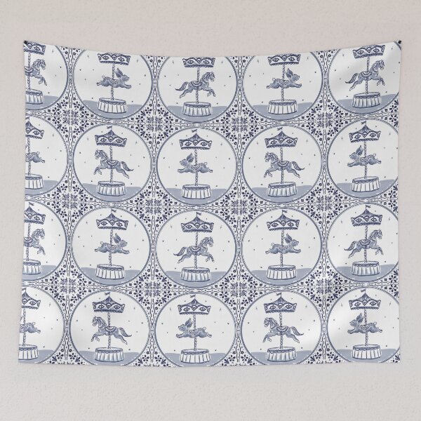 Item preview, Delft tile aesthetic Cobalt Carousel designed and sold by TheSmartyArty.