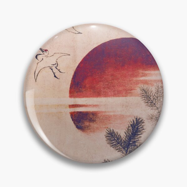 Item preview, Japanese Cranes at Sunrise - Vintage Pine and Red Sun Art designed and sold by Open Canvas.