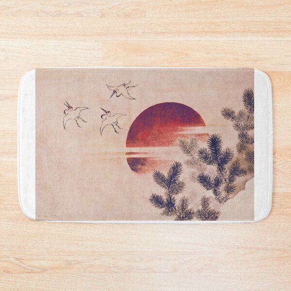 Item preview, Japanese Cranes at Sunrise - Vintage Pine and Red Sun Art designed and sold by Open Canvas.