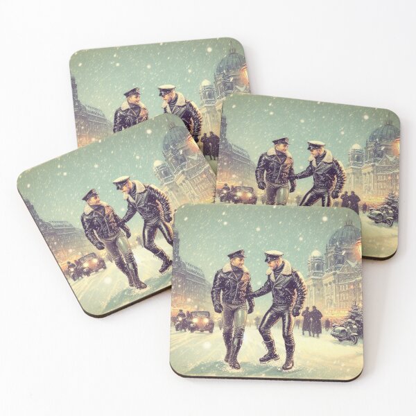Item preview, 1940s Gay Vintage Christmas Leather Winter Wonderland Berlin Tom of Finland Tribute Pride Graphic Design designed and sold by ItsAKinkThing.