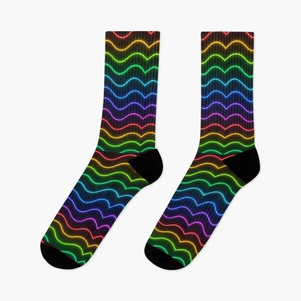 Item preview, Neon Rainbow Wave Seamless Pattern – Glowing Wavy Lines on Dark Background designed and sold by Sksticker991.