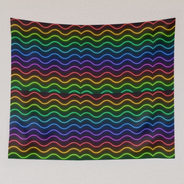 Item preview, Neon Rainbow Wave Seamless Pattern – Glowing Wavy Lines on Dark Background designed and sold by Sksticker991.