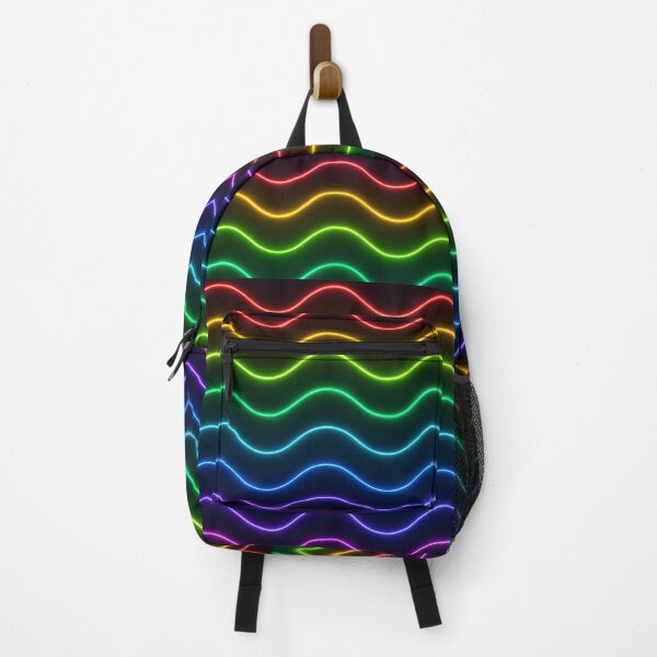 Item preview, Neon Rainbow Wave Seamless Pattern – Glowing Wavy Lines on Dark Background designed and sold by Sksticker991.