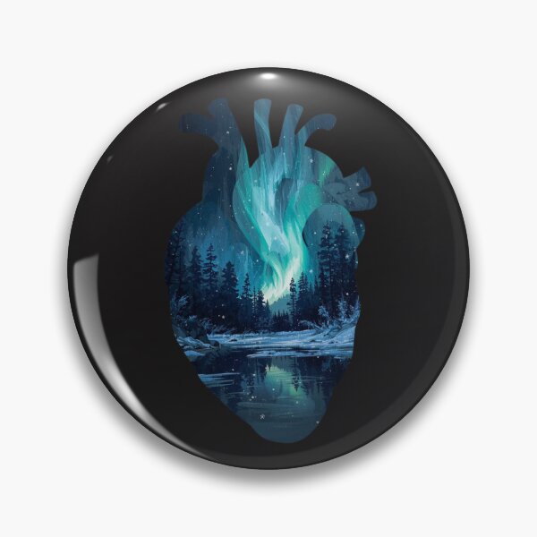 Item preview, Aurora Borealis Heart Silhouette - Northern Lights Winter Landscape Art designed and sold by TitanRN.