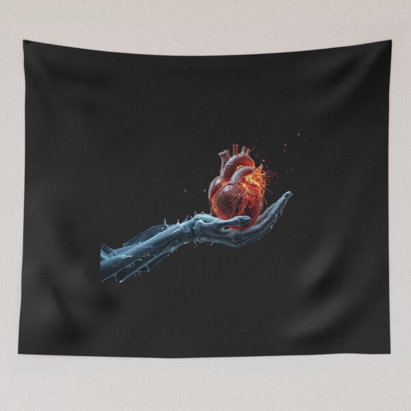 Item preview, Robotic Hand Holding Burning Heart - Fiery Love Art designed and sold by TitanRN.