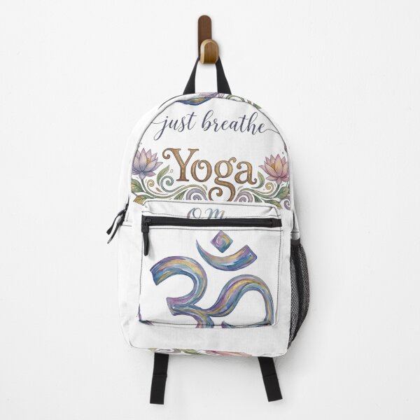 Item preview, Om Symbol Just Breathe – Watercolor Lotus Flower Yoga Art - White edition designed and sold by Miss Cutie Designs.