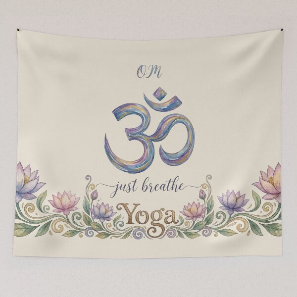 Item preview, Om Symbol Just Breathe – Watercolor Lotus Flower Yoga Art - Pale Sand edition designed and sold by Miss Cutie Designs.