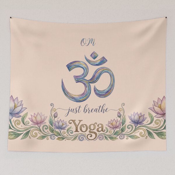 Item preview, Om Symbol Just Breathe – Watercolor Lotus Flower Yoga Art - Muted Peach edition designed and sold by Miss Cutie Designs.