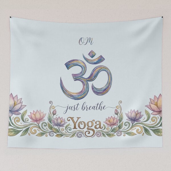 Item preview, Om Symbol Just Breathe – Watercolor Lotus Flower Yoga Art - Soft Sky Blue edition designed and sold by Miss Cutie Designs.