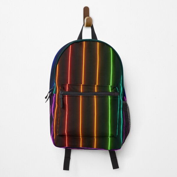 Item preview, Neon Rainbow Vertical Lines Seamless Pattern – Glowing Light Stripes on Dark Background designed and sold by Sksticker991.