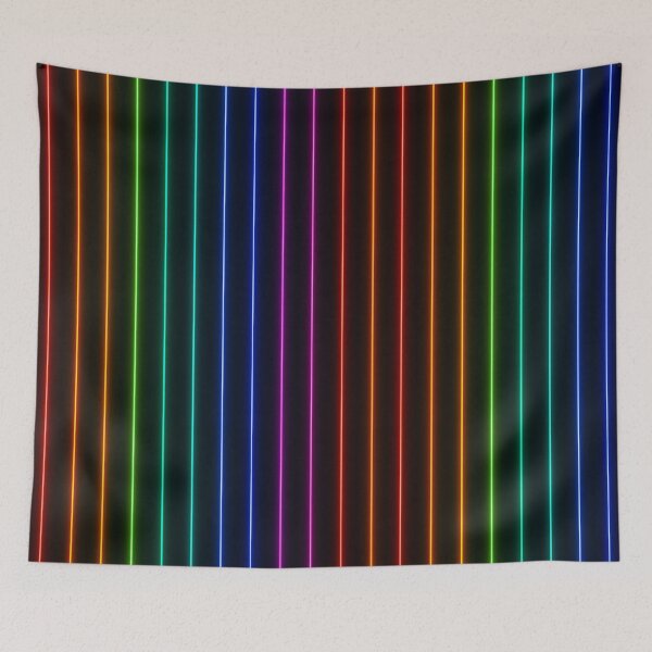 Item preview, Neon Rainbow Vertical Lines Seamless Pattern – Glowing Light Stripes on Dark Background designed and sold by Sksticker991.