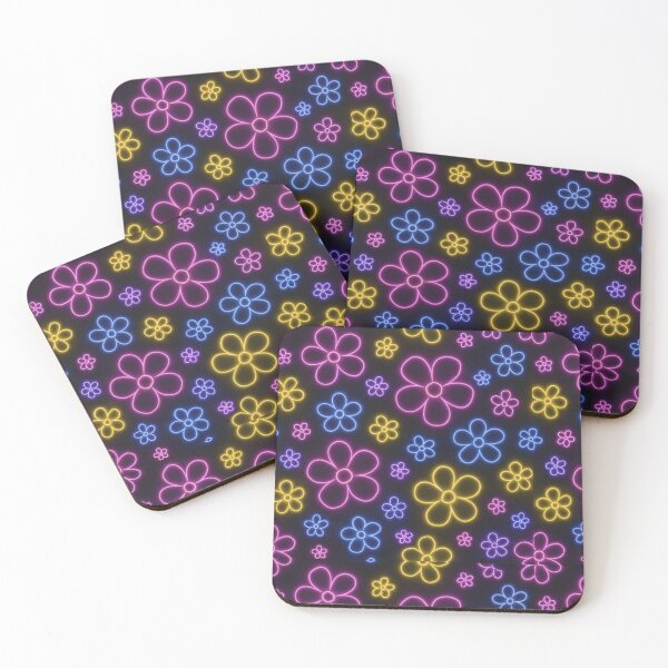 Item preview, Neon Glow Flower Seamless Pattern – Retro Colorful Floral on Dark Pink Background designed and sold by Sksticker991.