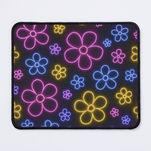 Item preview, Neon Glow Flower Seamless Pattern – Retro Colorful Floral on Dark Pink Background designed and sold by Sksticker991.