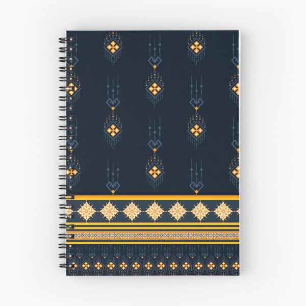Aperçu de l'œuvre Soie thaïlandaise à motif géométrique bleu marine et or créée et vendue par Modular Prints.