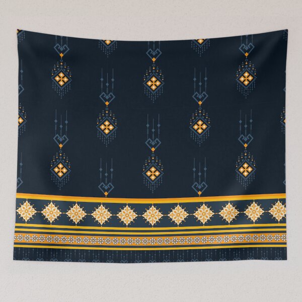 Item preview, Thai Silk Geometric Pattern in Navy Blue and Gold designed and sold by Modular Prints.