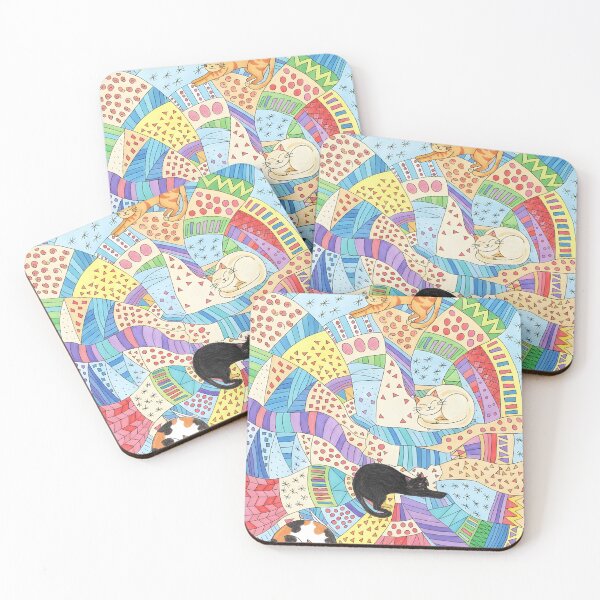 Item preview, Catnap Kaleidoscope – Colourful Patchwork Cats designed and sold by MiowandMolly.