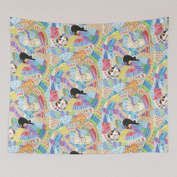 Item preview, Catnap Kaleidoscope – Colourful Patchwork Cats designed and sold by MiowandMolly.
