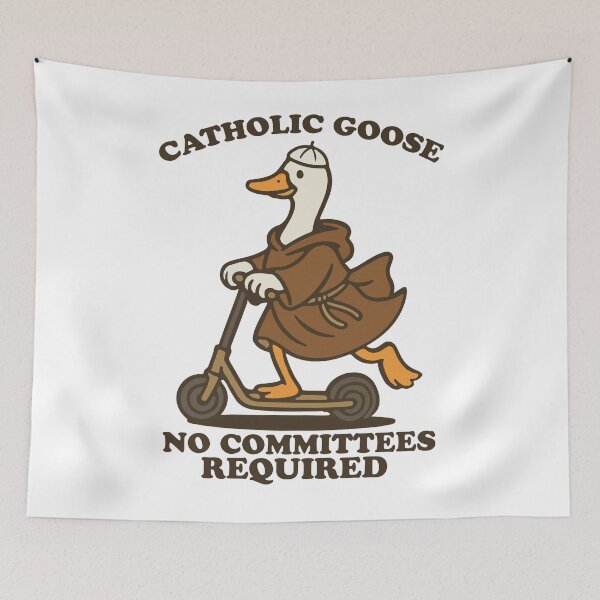 Item preview, Catholic Goose Riding Scooter Funny Retro Religious Cartoon designed and sold by MotivaChic.