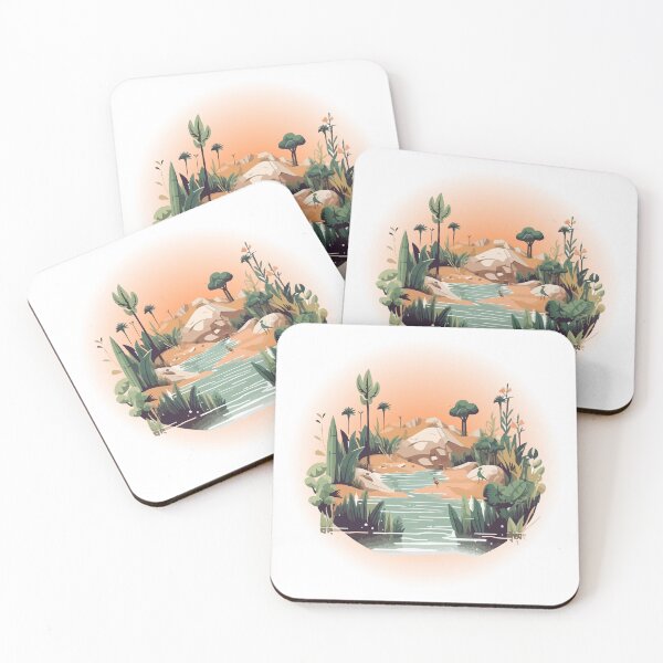 Item preview, Desert Landscape with River and Plants – Nature Illustration designed and sold by iamKRUK.