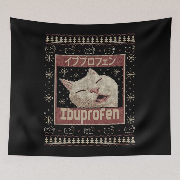 Item preview, Funny Cat Ibuprofen Ugly Christmas Sweater Japanese Aesthetic Meme Design designed and sold by AnsadoWinu.