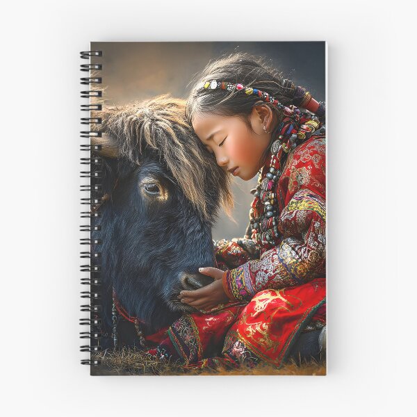 Item preview, Young Girl and Yak in Traditional Attire Embrace designed and sold by Artessie.
