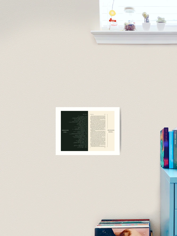 Thumbnail 2 of 3, Art Print, Software Developer Reader – Debugging Code, Devouring Books designed and sold by Scattered-Words.