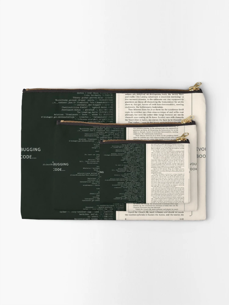 Thumbnail 2 of 4, Zipper Pouch, Software Developer Reader – Debugging Code, Devouring Books designed and sold by Scattered-Words.