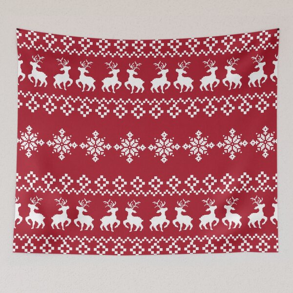 Aperçu de l'œuvre Motif classique de Noël avec des rennes rouges et blancs créée et vendue par Modular Prints.