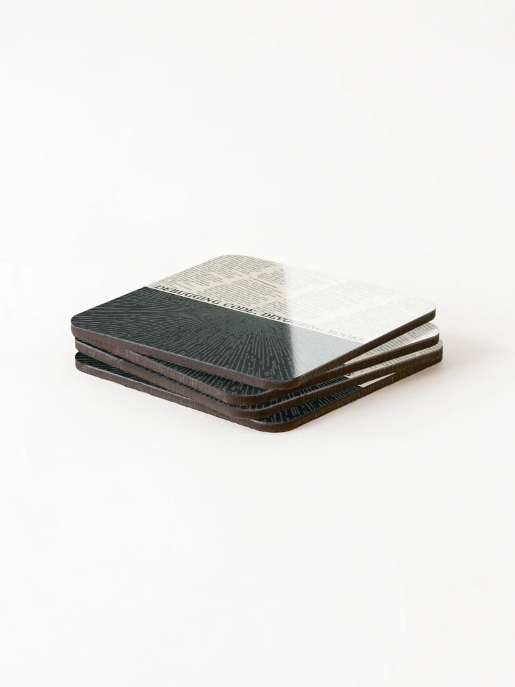 Thumbnail 4 of 5, Coasters (Set of 4), Software Developer Reader – Debugging Code, Devouring Books 2 designed and sold by Scattered-Words.