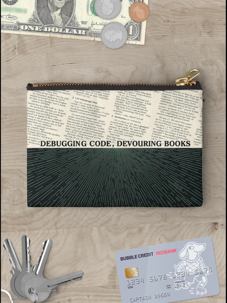 Thumbnail 3 of 4, Zipper Pouch, Software Developer Reader – Debugging Code, Devouring Books 2 designed and sold by Scattered-Words.