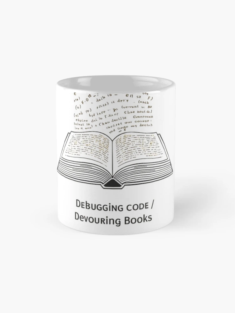 Thumbnail 4 of 6, Coffee Mug, Software Developer Reader – Debugging Code, Devouring Books 3 designed and sold by Scattered-Words.